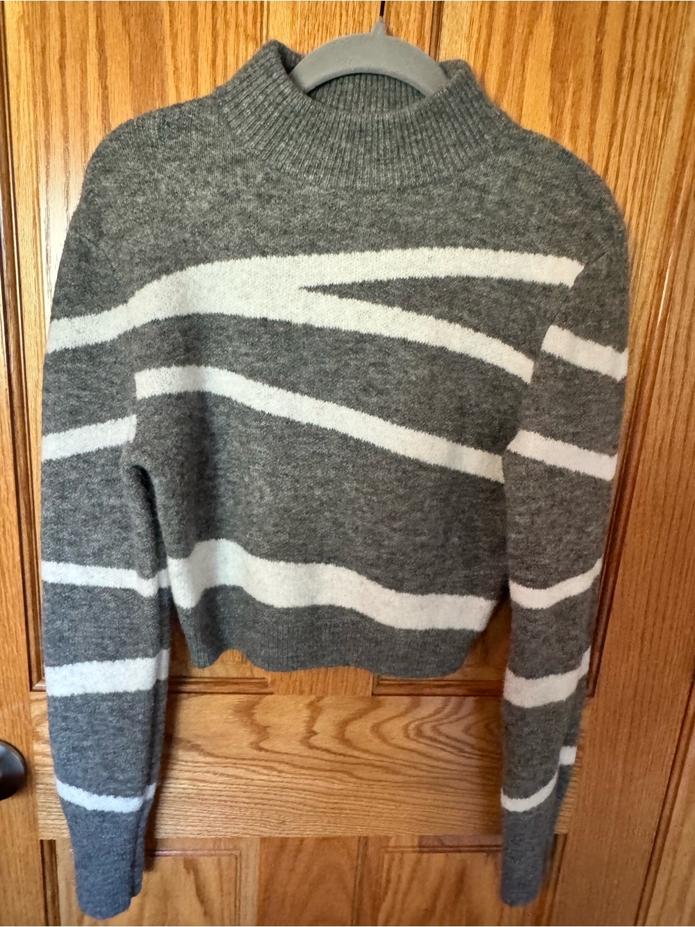 Express Gray and White Striped Turtleneck Sweater